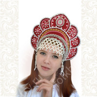 Кокошник Москвичка, бордовый с серебром