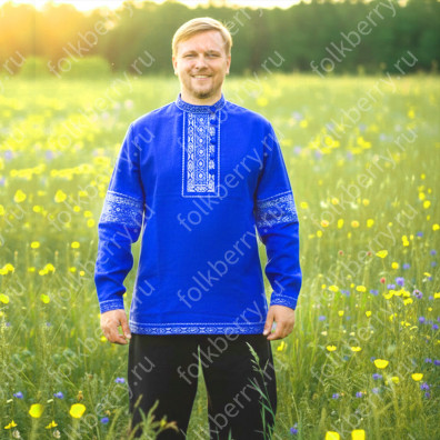 Косоворотка Егорий, габардин, синий- фото 1