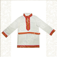 Рубаха Обряд, белый лен с красным