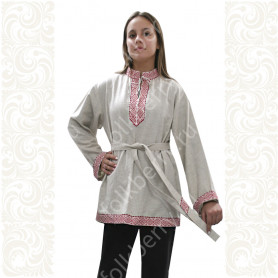 Рубаха женская, белый хлопок с красным