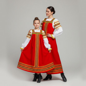 Сарафан с блузой Народный, габардин и хлопок, красный- фото 1