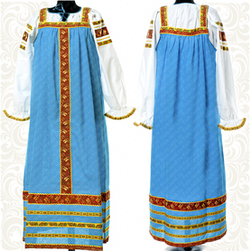 Сарафан с блузой Народный, габардин и хлопок, голубой